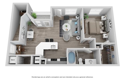 Floor plan for 1 bed, 1 bath, 753 sqft